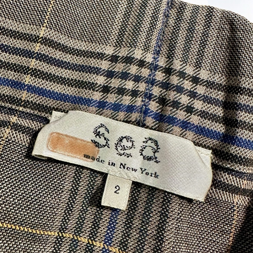 Sea New York ‘Rowan’ Track Pants in Taupe Brown Plaid Virgin Wool-Blend Size 2 - Picture 5 of 16